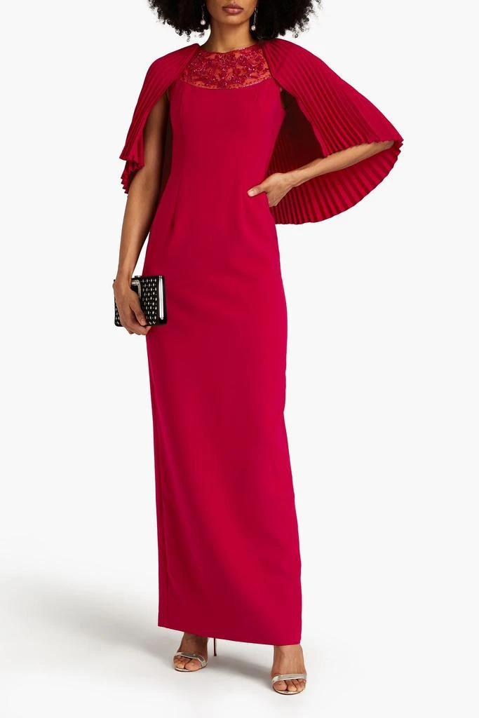 Theia Cape-effect embellished crepe gown 2
