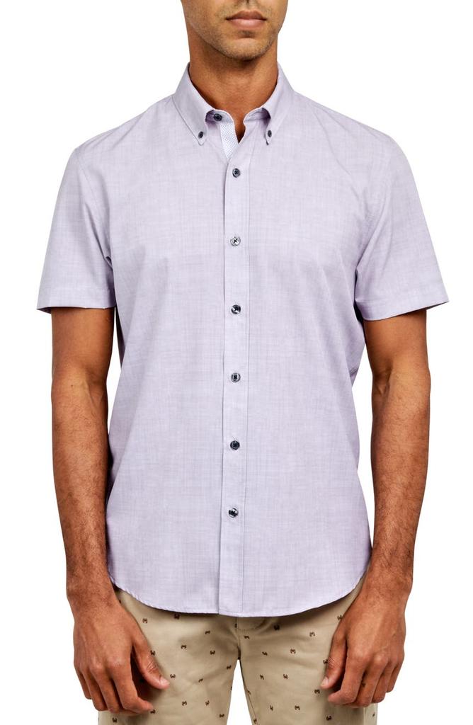 CONSTRUCT Slim Fit Four-Way Stretch Performance Chambray Short Sleeve Button-Down Shirt