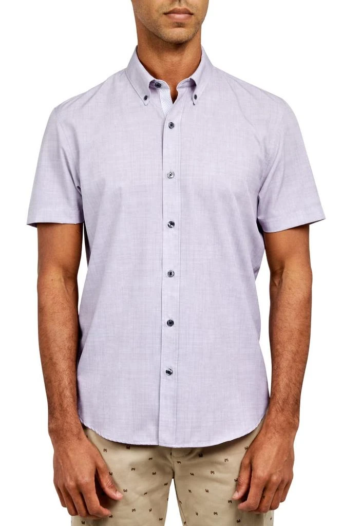 CONSTRUCT Slim Fit Four-Way Stretch Performance Chambray Short Sleeve Button-Down Shirt 1