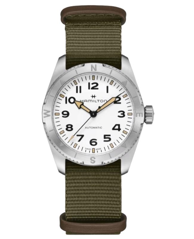 Hamilton Hamilton Khaki Field Expedition Auto 37 mm White Dial Green Fabric Strap Women's Watch H70225910