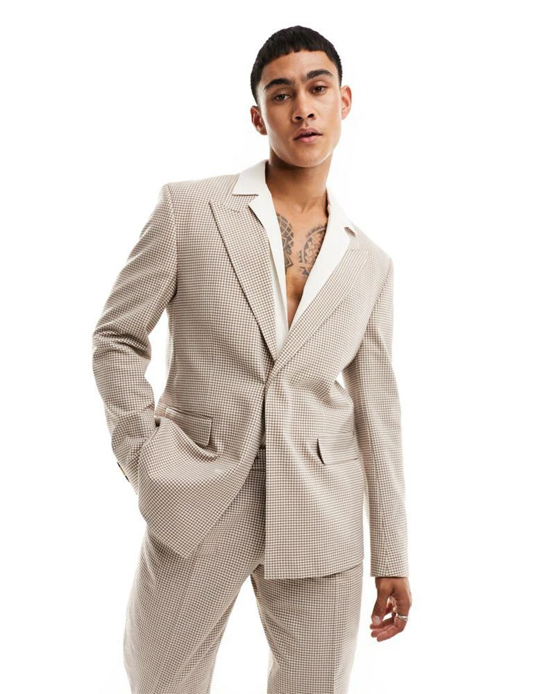 Viggo Viggo micro check seersucker suit jacket in brown 4