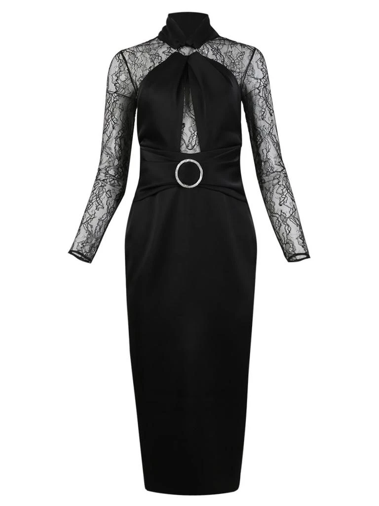 chinese dress ladies Satin and Lace Maxi Dress 44 (FR) / Light Pink/Black