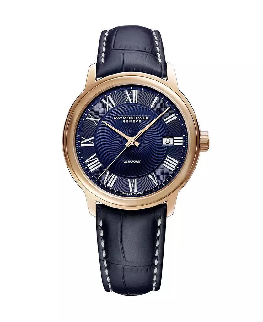 Raymond Weil Men's Swiss Automatic Maestro Blue Leather Strap Watch 39.5mm 1