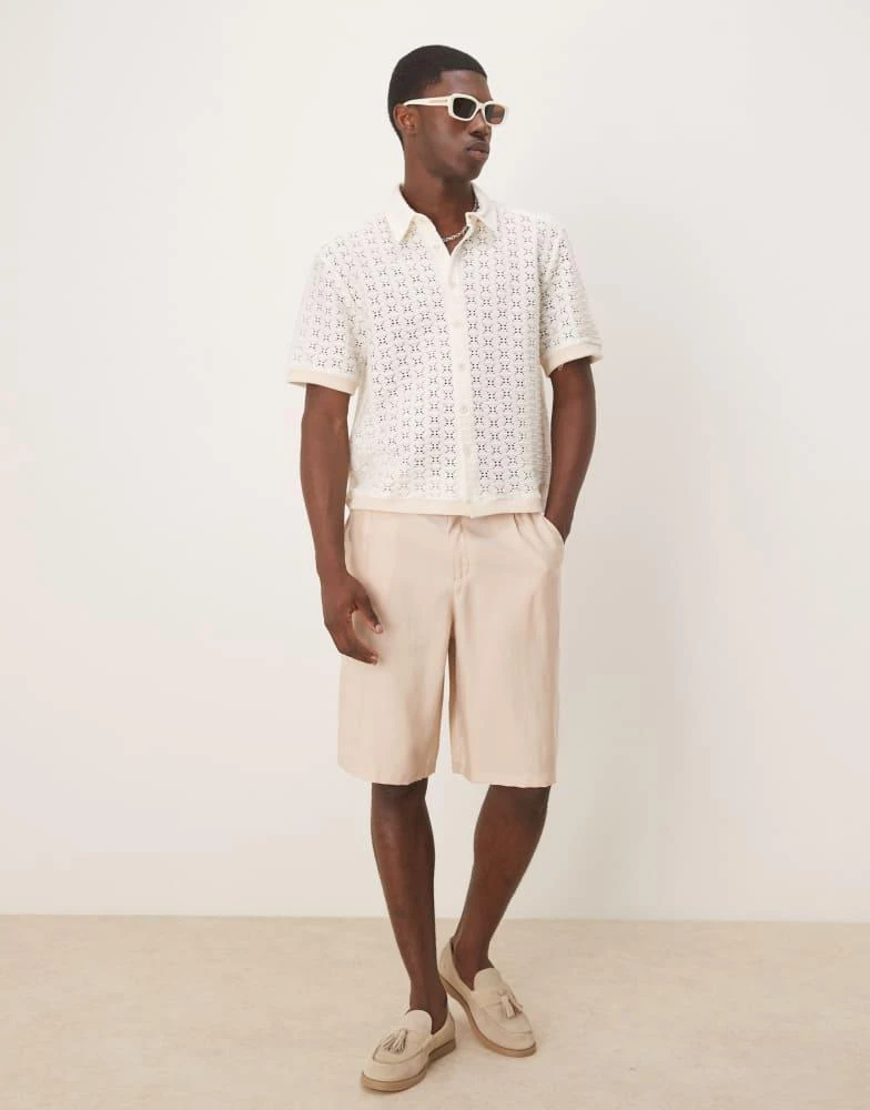 ASOS ASOS DESIGN oversize smart bermuda shorts with belt detail in neutral 3