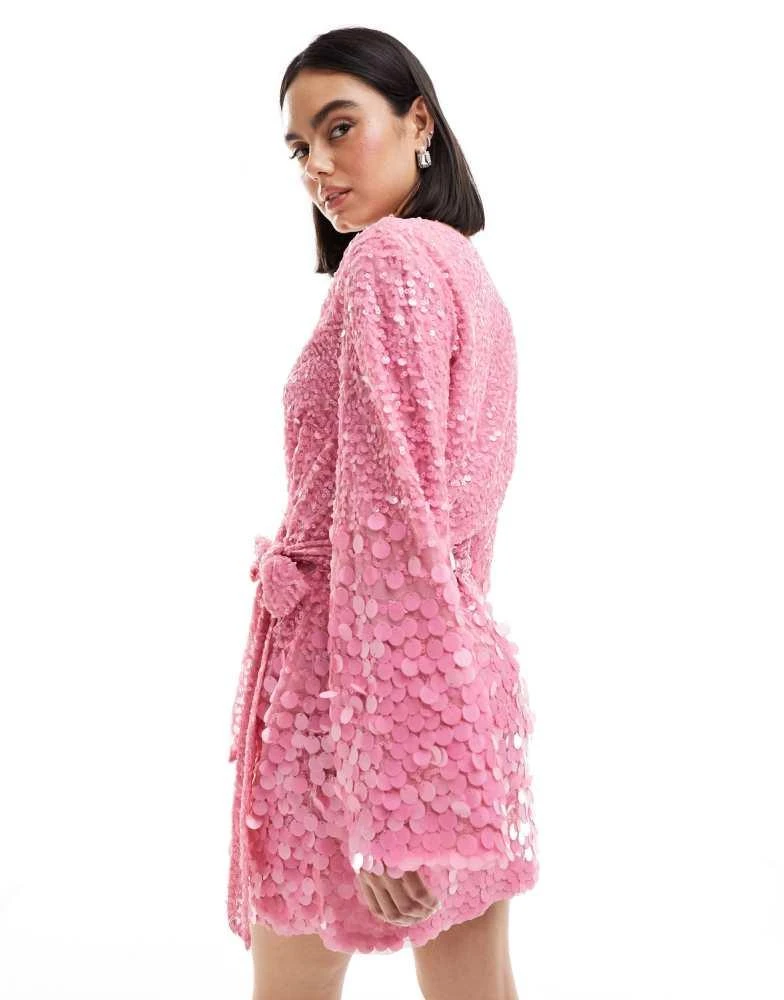 Pretty Lavish Pretty Lavish kimono sleeve embellished mini dress in pink 4