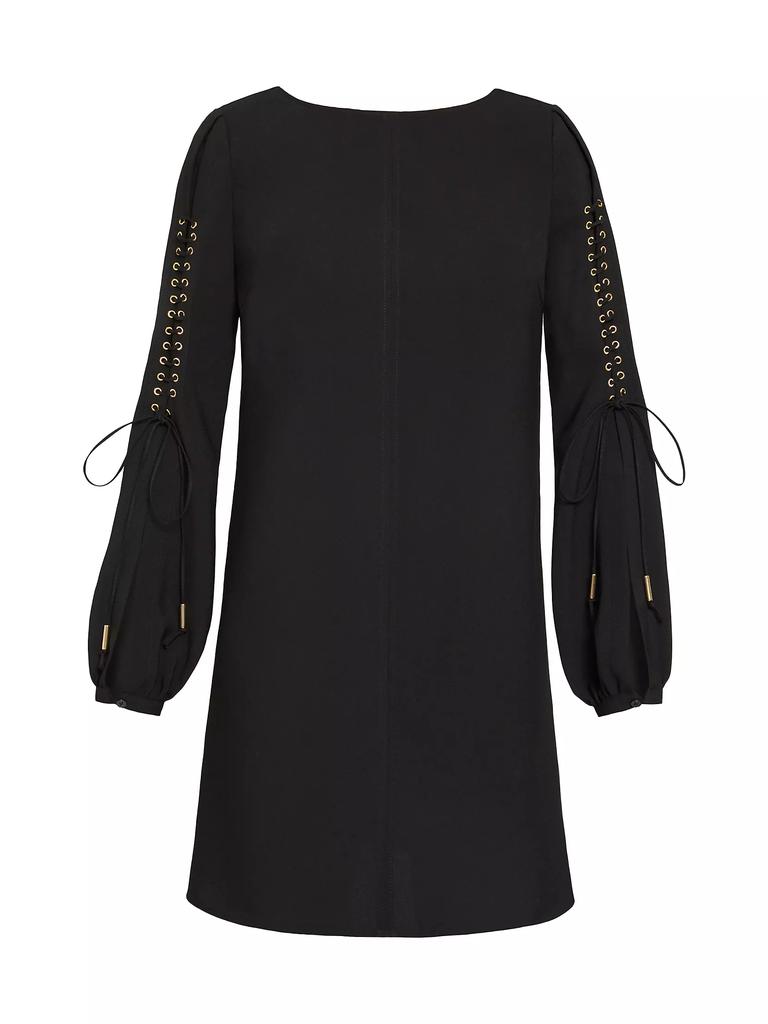Santorelli Lattice-Sleeve Crepe Shift Dress