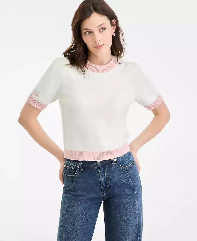 On 34th Women's Embroidered Colorblocked Short-Sleeve Sweater, Macy's Exclusive