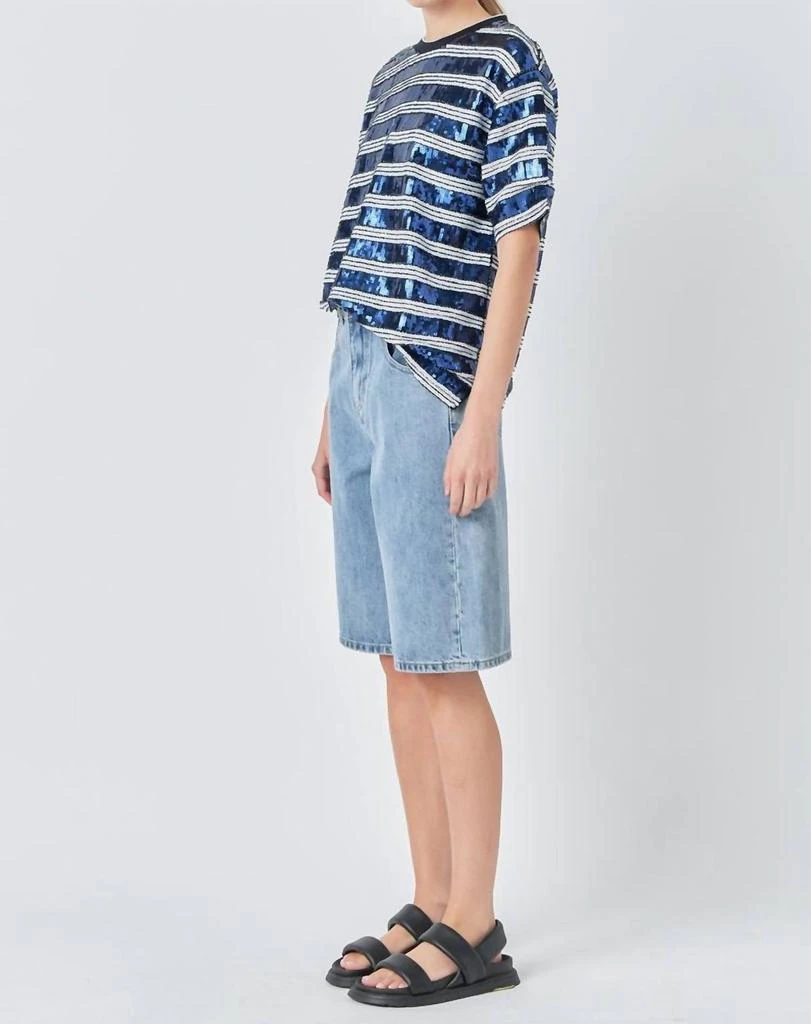 Grey Lab Sequin Stripe Top In White/ Navy 2