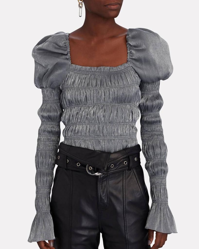 CAROLINE CONSTAS Delilah Metallic Weave Long Sleeve Ruched Slate Top