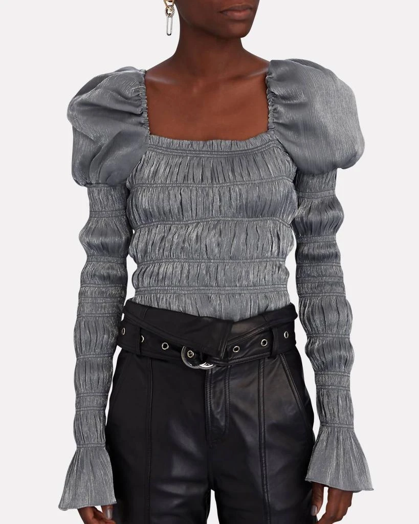 CAROLINE CONSTAS Delilah Metallic Weave Long Sleeve Ruched Slate Top 1