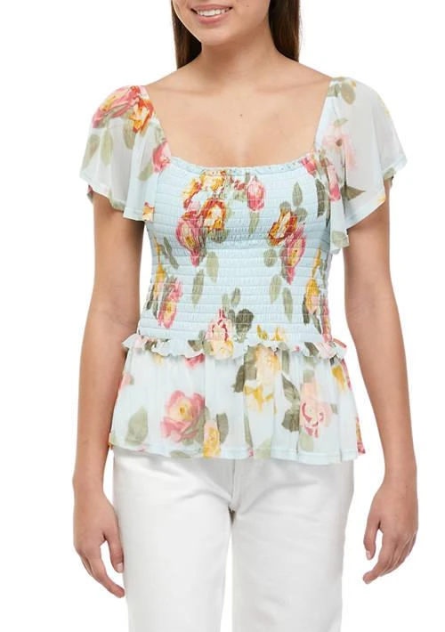 American Rag Rag  Womens Flutter Sleeve Floral Smocked Top 1