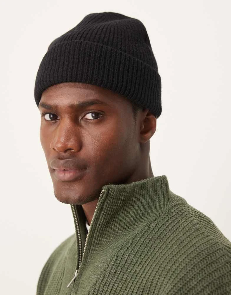 ASOS ASOS DESIGN lambswool fisherman ribbed beanie in black 1
