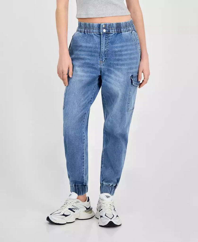 Almost Famous Juniors' Mid Rise Two Button Fly Cargo Jogger Jeans 4