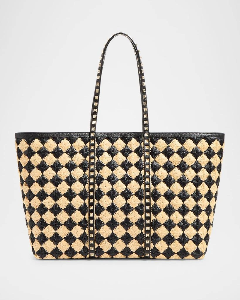 Valentino Rockstud Embroidered Raffia Shopping Tote Bag 1