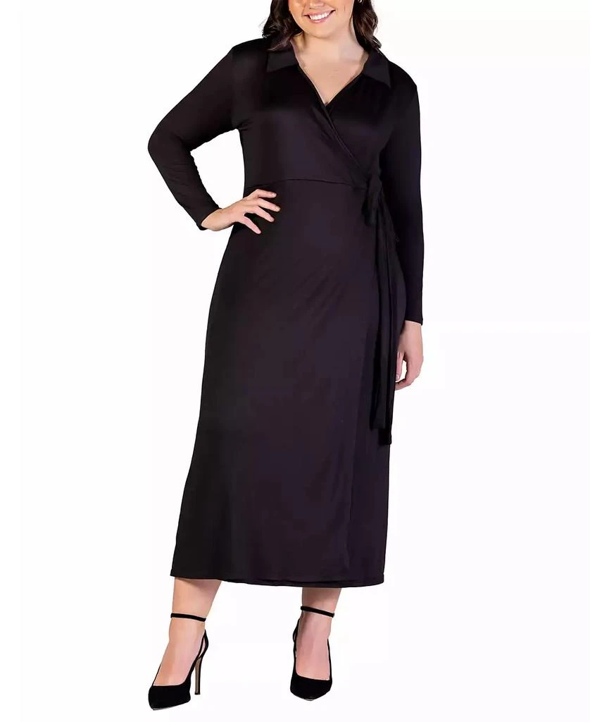 24seven Comfort Apparel Plus Size Collared Wrap Maxi Dress 1