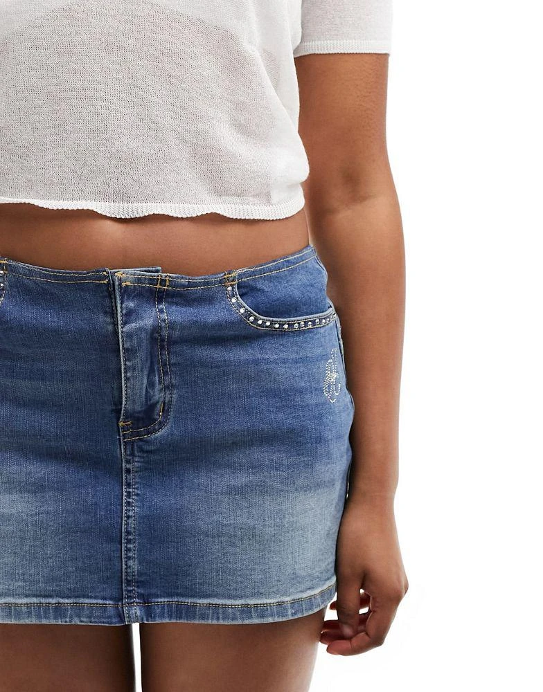 Juicy Couture Juicy Couture diamante stretch denim micro skirt in mid blue 3
