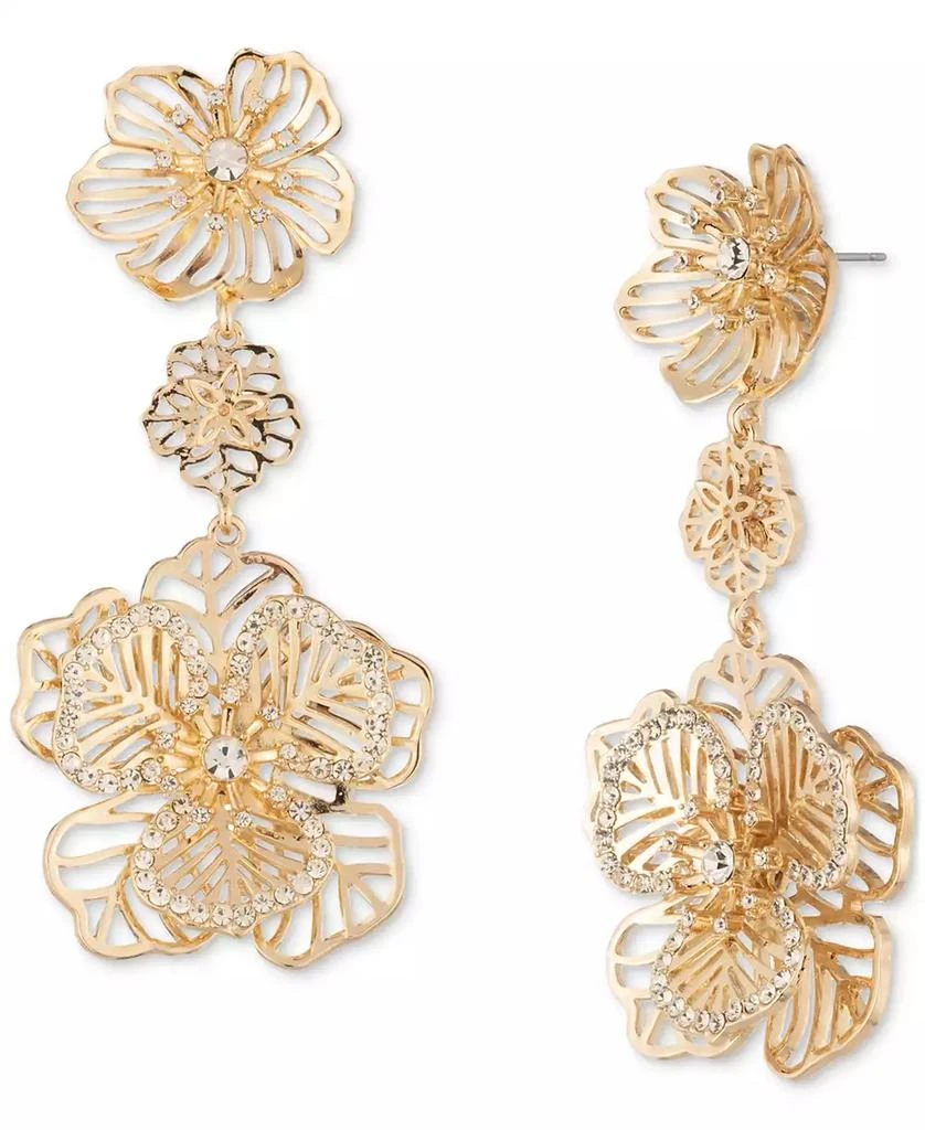 MARCHESA Gold-Tone Crystal Openwork Flower Triple Drop Earrings 1