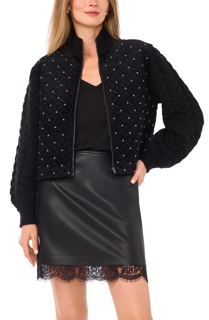 Vince Camuto Bead Detail Quilted Velvet Jacket