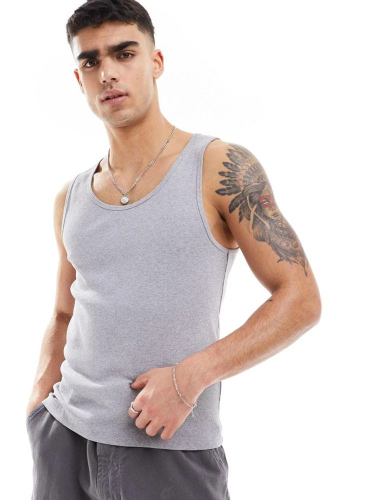 ASOS ASOS DESIGN muscle fit rib vest in grey marl 1