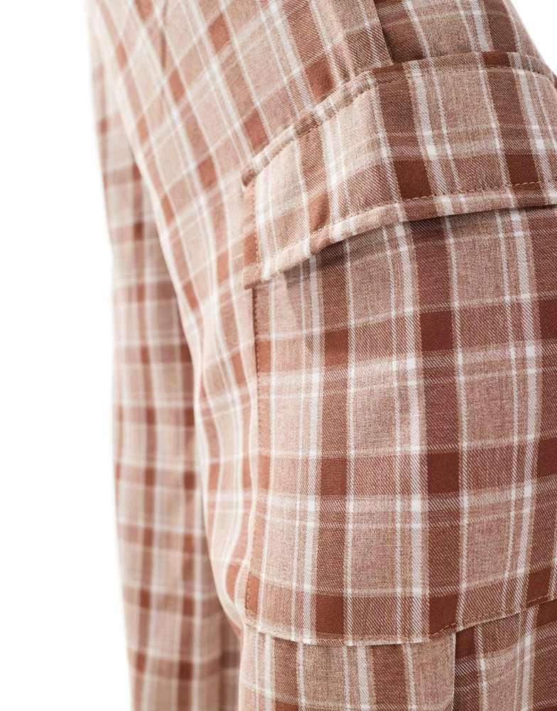 Daisy Street Daisy Street wide leg cargo trousers with detachable chain in monochrome check 5