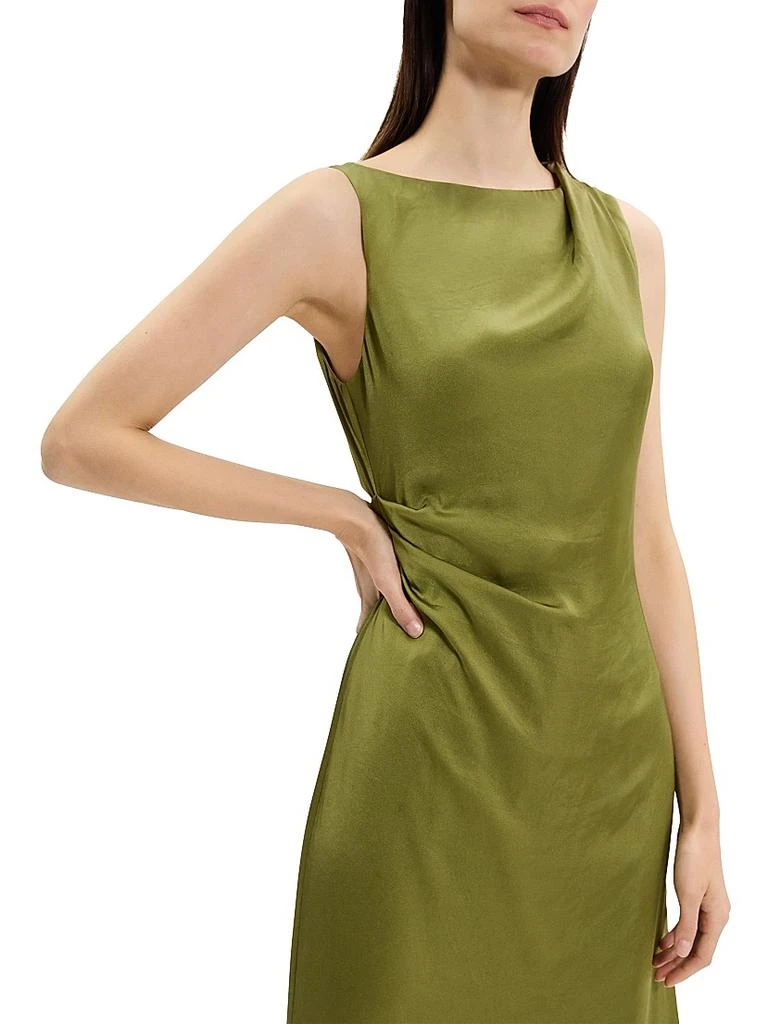 Theory Crushed Satin Shoulder Drape Midi-Dress 5