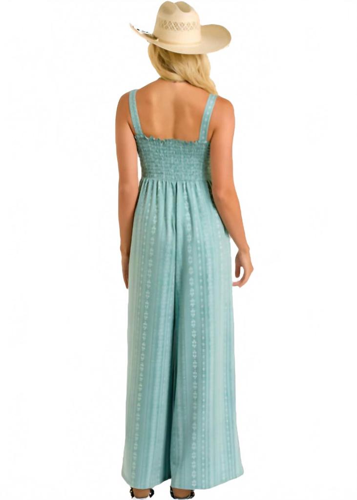 Rock & Roll Cowgirl Smocked Jumpsuit In Jade