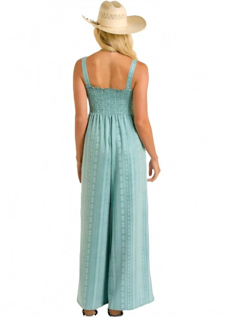 Rock & Roll Cowgirl Smocked Jumpsuit In Jade 2