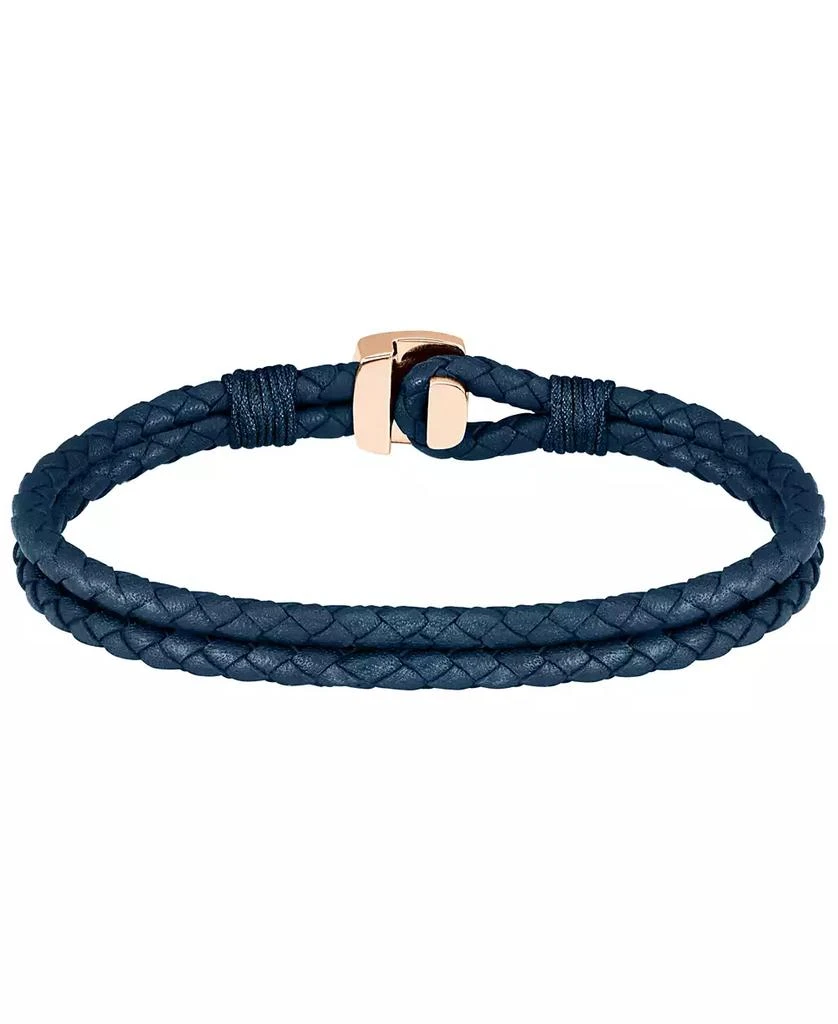 Hugo Boss Men's Seal Ionic Plated Carnation Gold Steel Blue Leather Bracelet 2