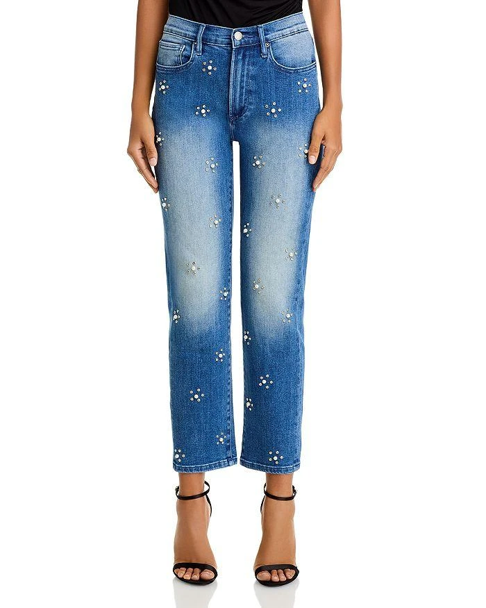 AQUA Embellished High Rise Ankle Jeans in Medium Wash - Exclusive 7