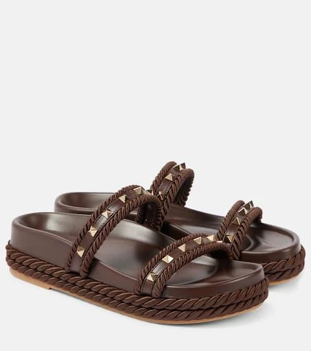Valentino Rockstud Torchon leather-trimmed sandals 1