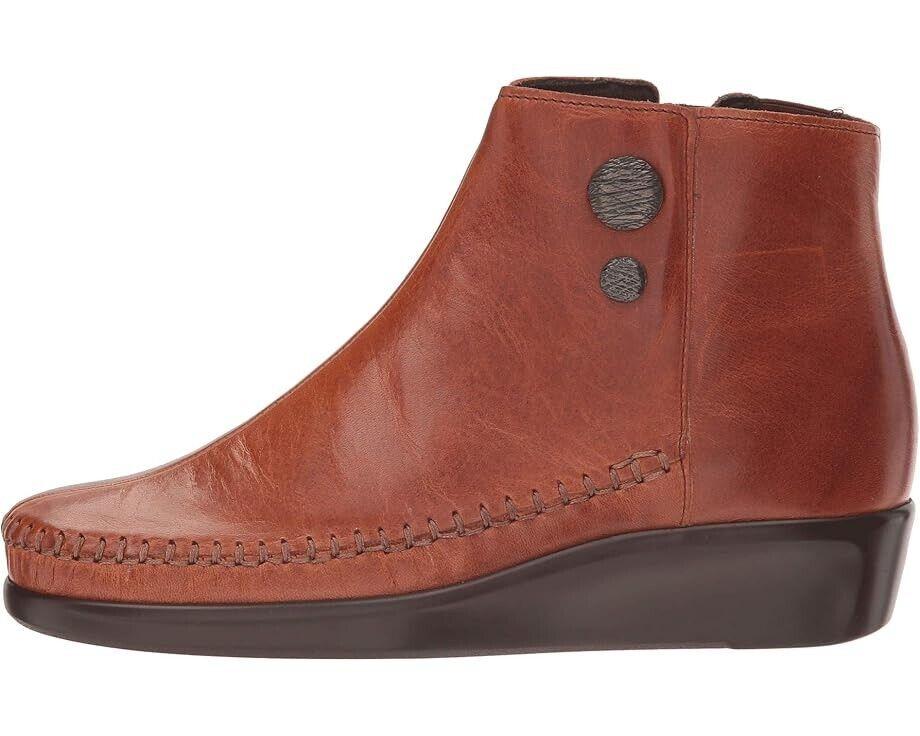 SAS Sas Jade Bootie Women's 7.5 Brown Leather Side Zip Round Toe Ankle Boots ZPO1664 (Brown,7.5)