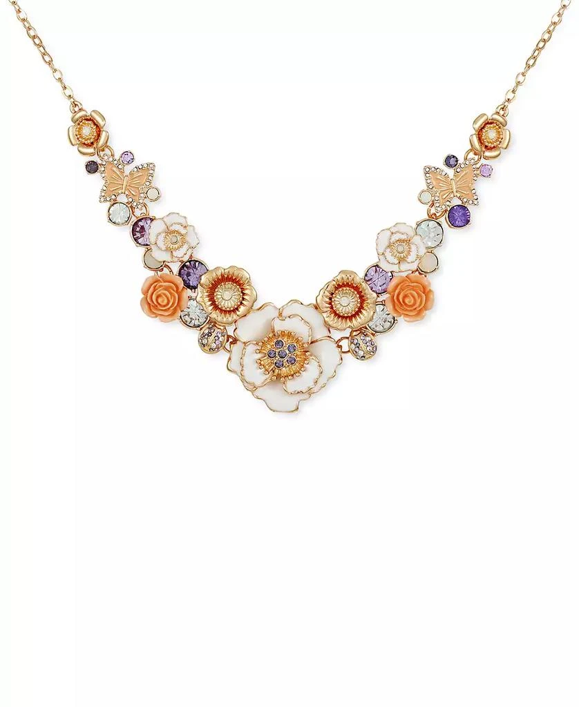 GUESS Gold-Tone Mixed Color Stone Flower Statement Necklace, 16" + 2" extender