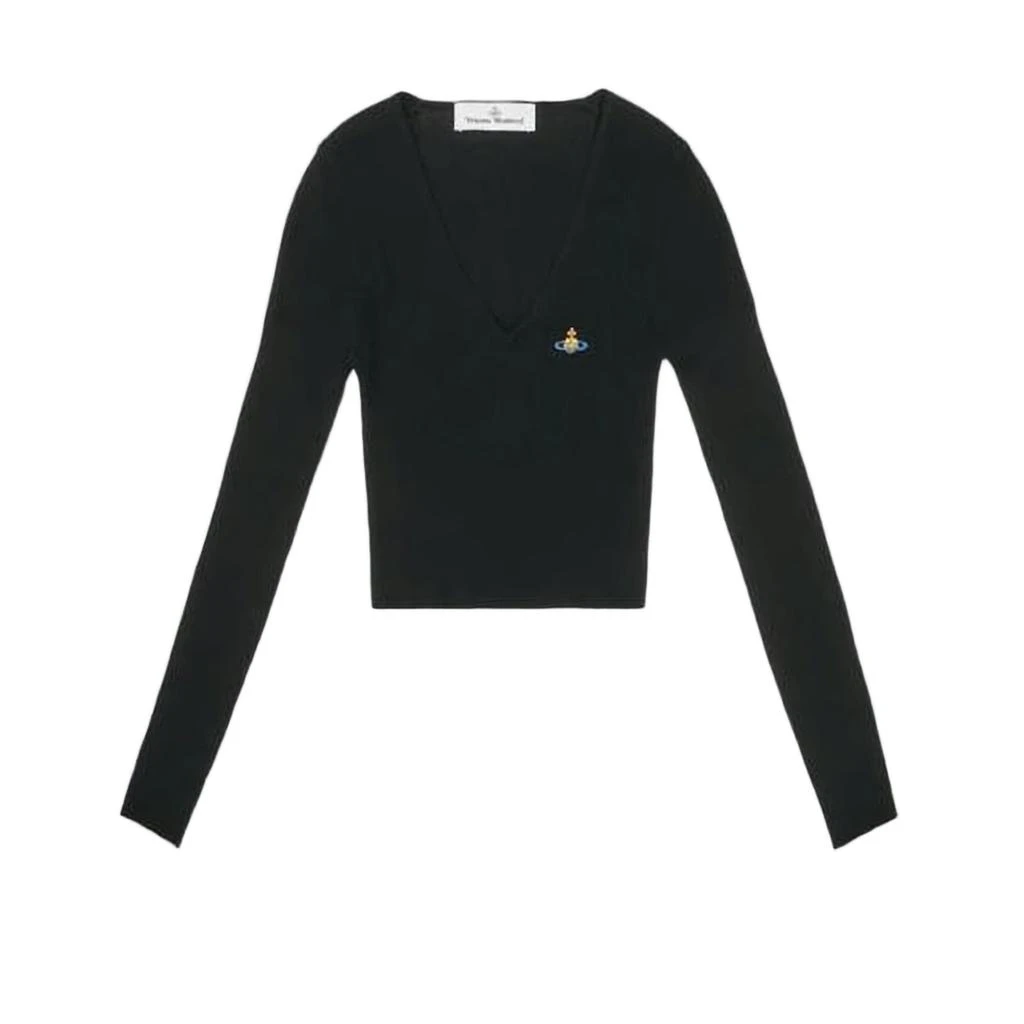 Vivienne Westwood Cropped V-Neck Cardigan with Embroidered Emblem Detail