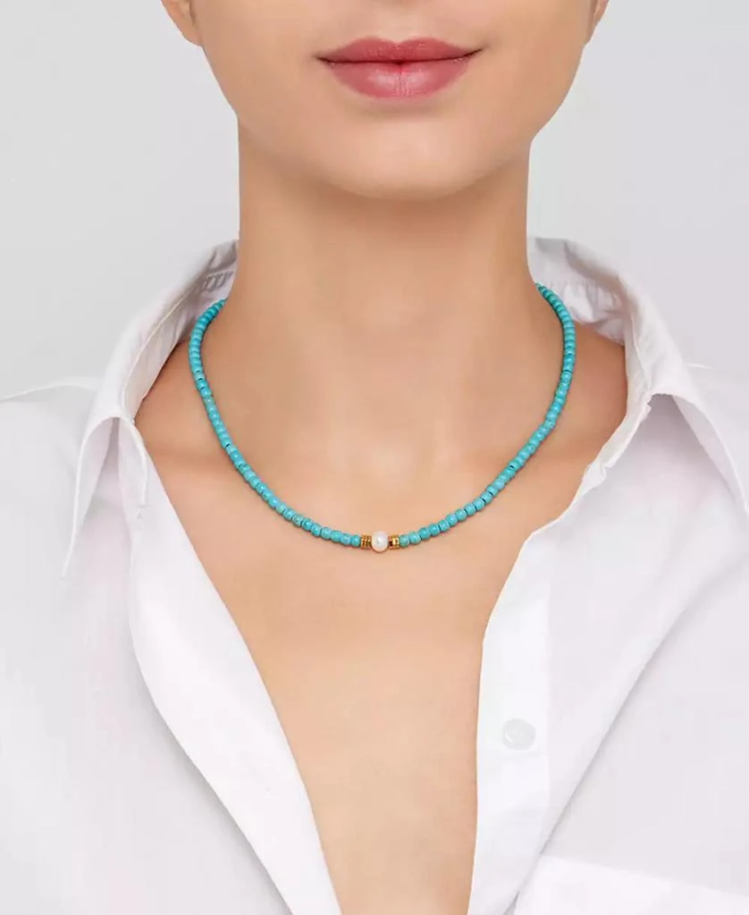 ADORNIA 17.5" Faux Turquoise Beaded Necklace with Imitation Pearl 2