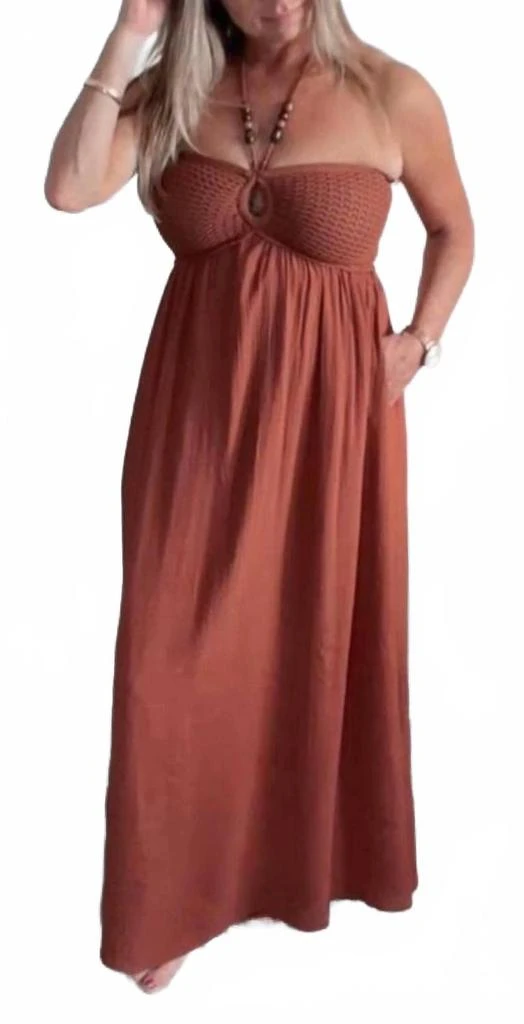 Blu Pepper Halter Maxi Dress In Brown - Brown - Medium Blu Pepper Halter Maxi Dress In Brown - Brown - Medium