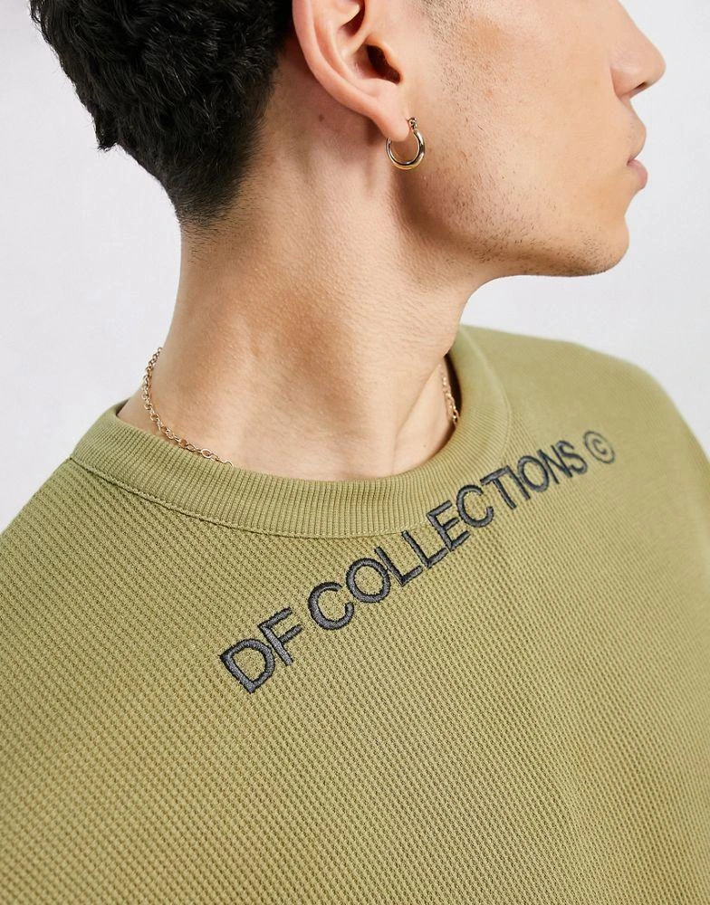 ASOS DESIGN ASOS Dark Future extreme oversized t-shirt in waffle fabric with logo prints in khaki 3