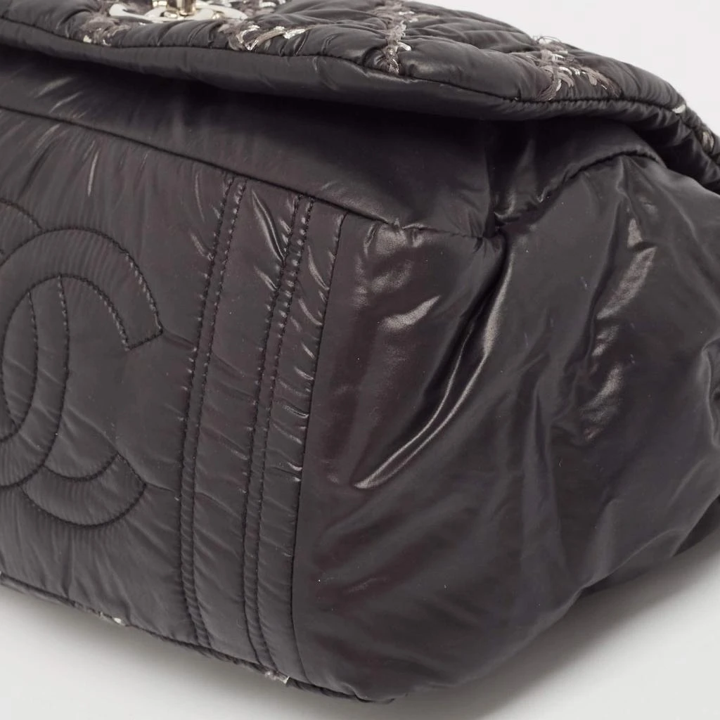 Chanel Chanel Black Quilted Nylon Tweed On Stitch Bubble Accordion Flap 14