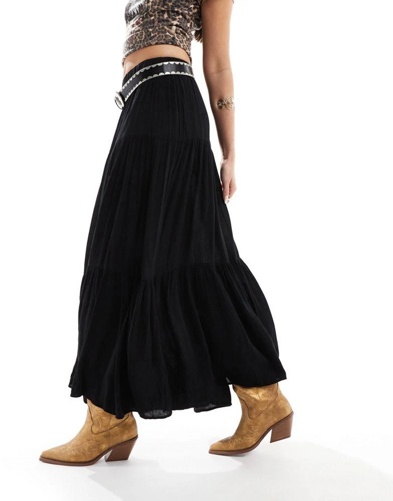Stradivarius Stradivarius boho crinkle maxi skirt in black 1