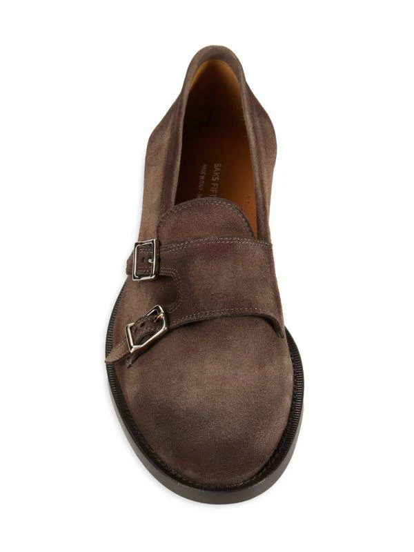 Saks Fifth Avenue Suede Double Mock Strap Loafers 5