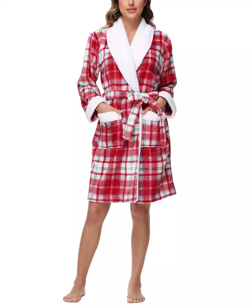 Holiday Lane Plush Printed Short Shawl-Collar Robe, Exclusively at Macy’s 1