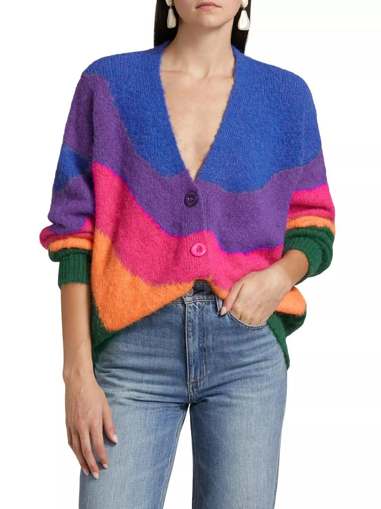 Farm Rio Wave Striped Knit V-Neck Cardigan 3