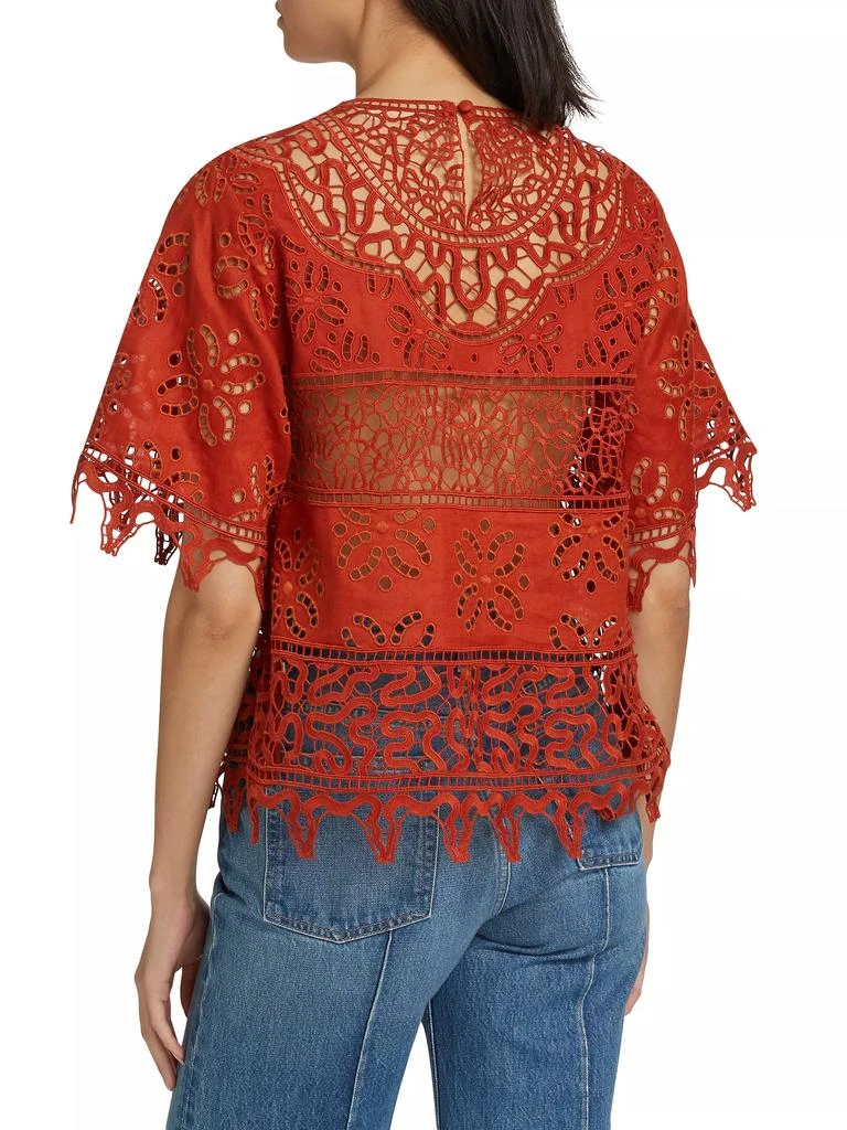 Ulla Johnson Aria Patchwork Linen & Eyelet Lace Blouse 5