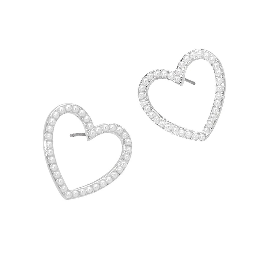 FASHNZFAB Pearl Trim Open Heart Stud Earrings 2