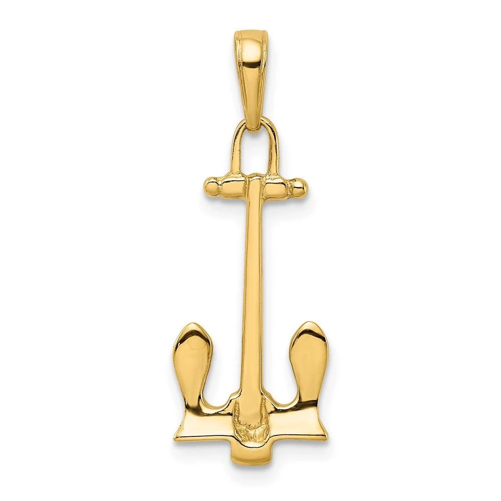 Diamond2Deal 14k Yellow Gold 3D Navy Anchor Pendant 3