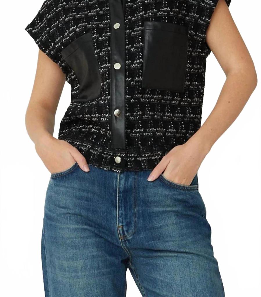 js71 Tyson Button Down Vest In Black/silver