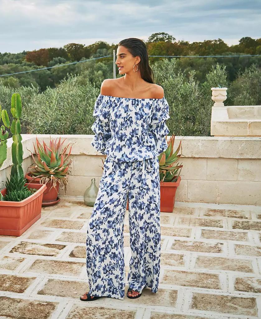 Shop Women's Floral Mid-Rise Wide-Leg Pants on Sale at