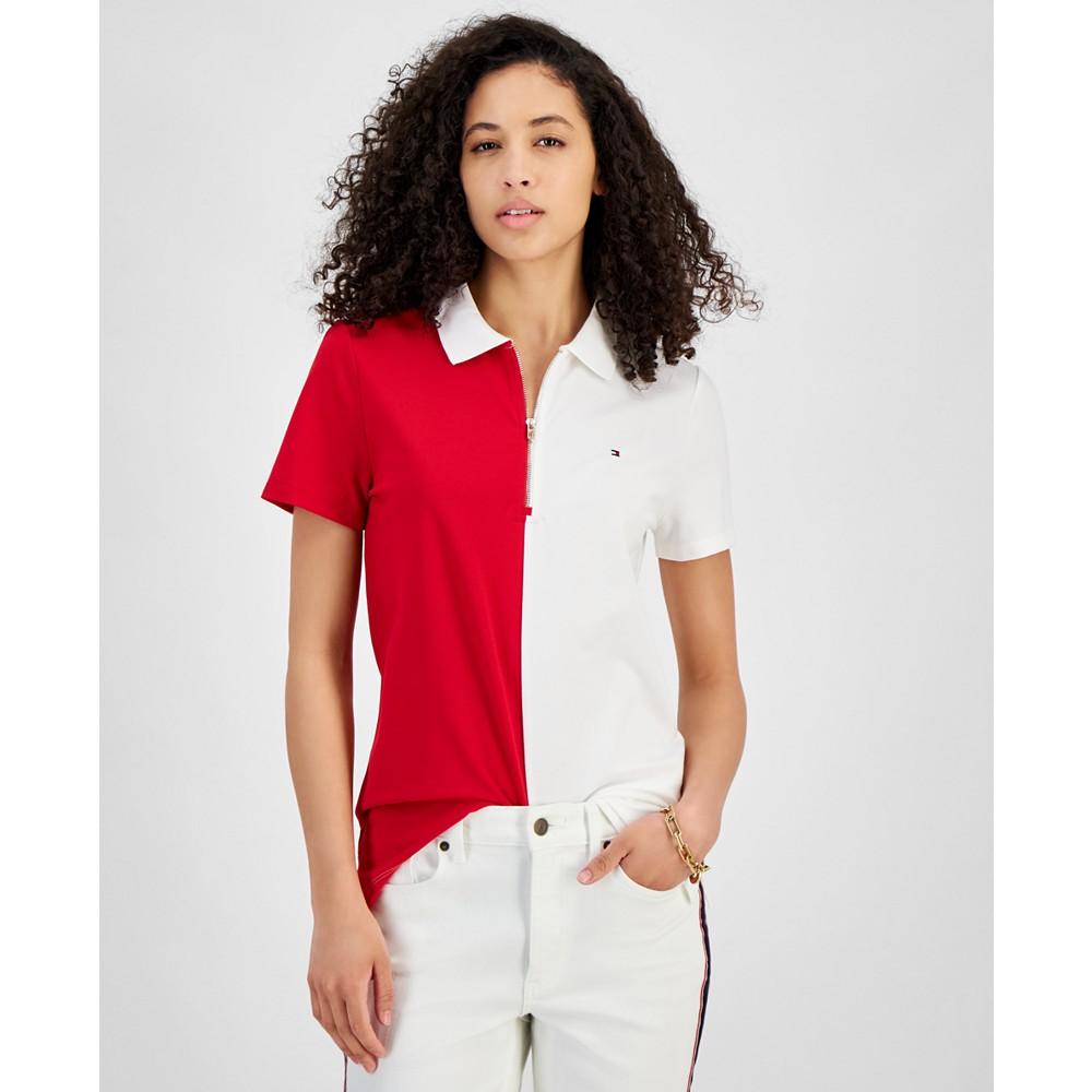 Tommy Hilfiger Women's Colorblock Zip-Front Polo Shirt
