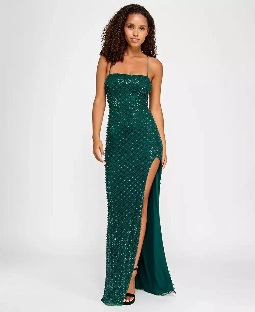 City Studios Juniors' Faux Pearl-Sequin Straight-Neck Gown, Created for Macy's 1