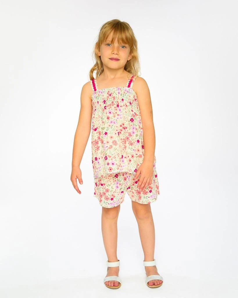 Deux par Deux Tank Top with Smocking and Shorts Set in Muslin Off White Printed Flowers 2