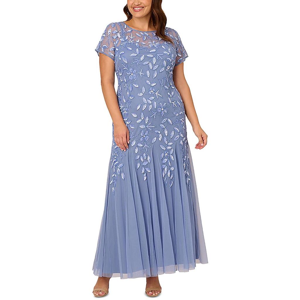 Adrianna Papell Plus Womens Sequined Formal Evening Dress
